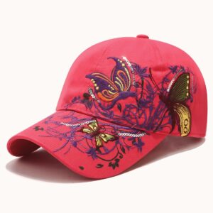 Mini Butterfly Embroidery Sequins Bling Baseball Cap Watermelon