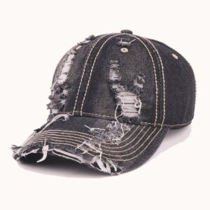Vintage Washed Distressed Denim Baseball Cap Black