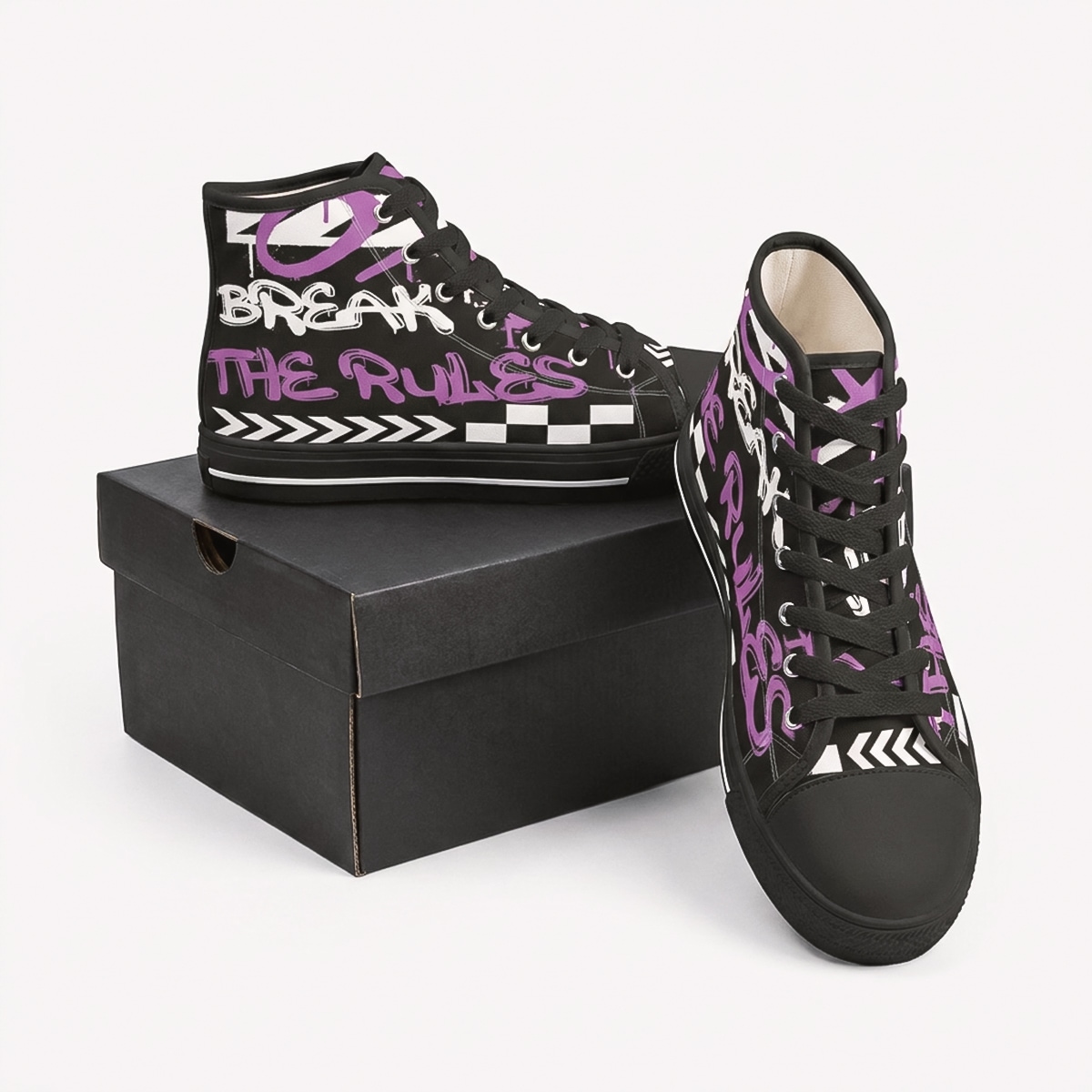 Footwear men black rubber sole high top sneakers canvas anarchistic graffiti Break The Rules