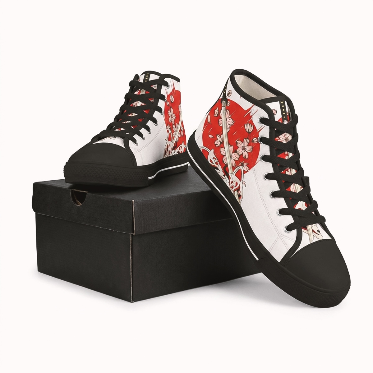 Footwear men white high top sneakers rubber sole classic japanese rising sun and sword boxed