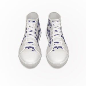 Footwear Women High Top Canvas Shoe Blue Dragon White Color Front
