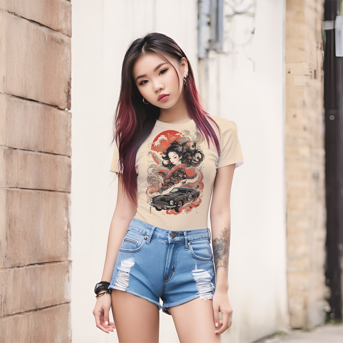 T Shirt Women 3d Harajuku Vintage Japanese Sumie Ink Geisha V2