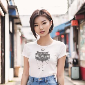 T Shirt Women Black White Vintage Owl