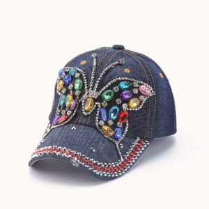 Sequins Butterfly Bling Baseball Cap Dark Blue