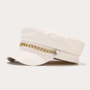 Sexy Newsboy Cap Leather With Chain White