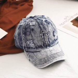 Washed Distressed Vintage Y2k Denim Baseball Cap Blue