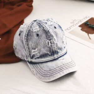 Washed Distressed Vintage Y2k Denim Baseball Cap Light Blue