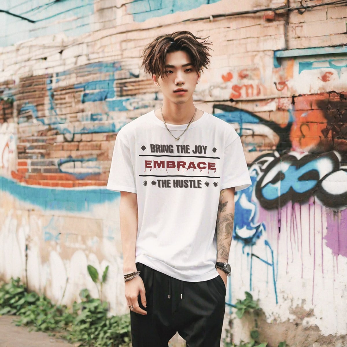 Printed T Shirt For Men Embrace The Hustle