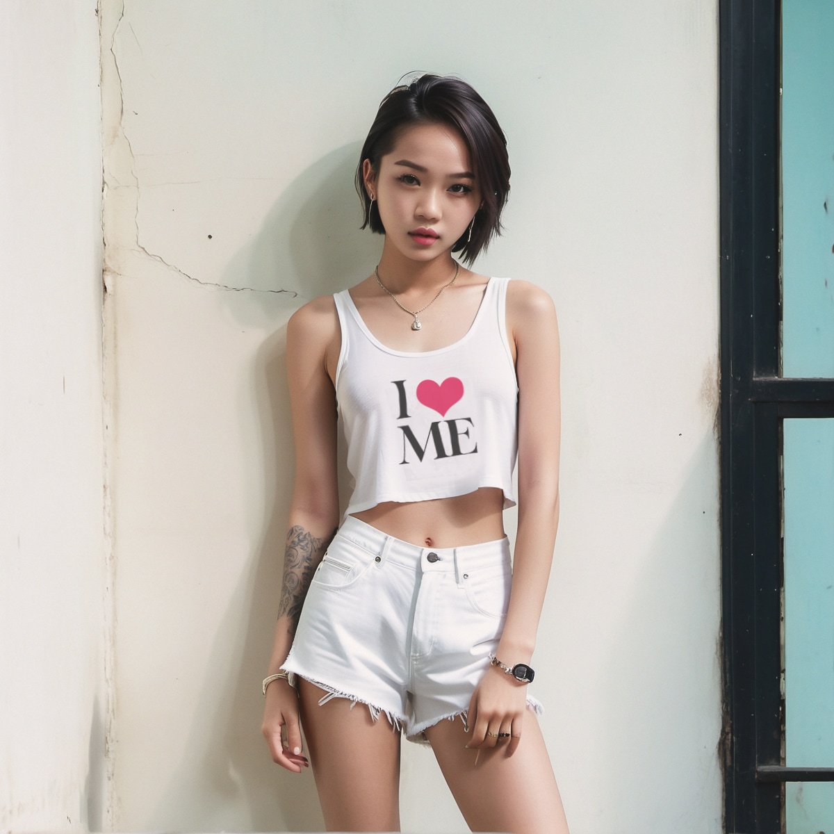 Tops Women Loose Cropped Tank Top. I Heart Me