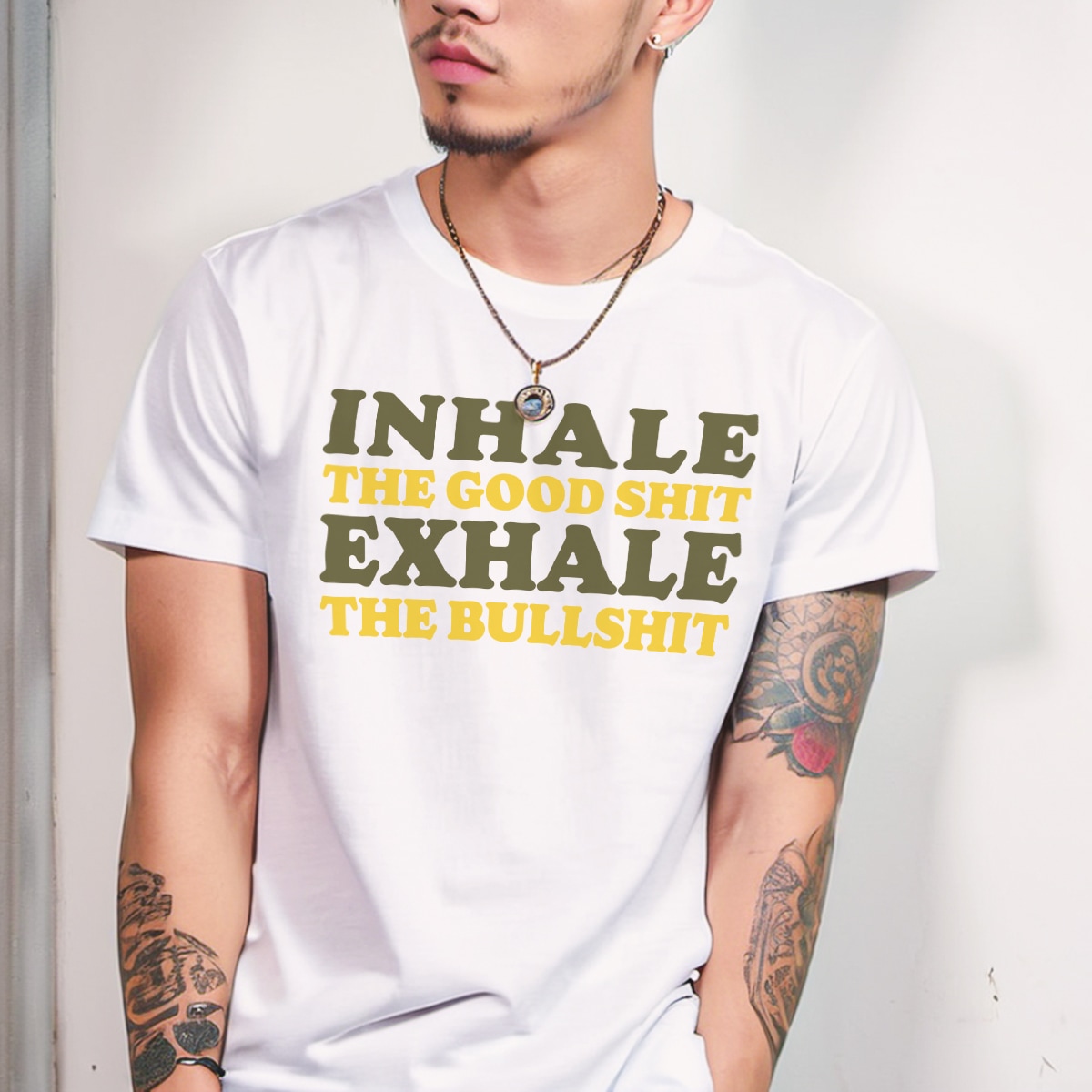 T Shirt Men Cotton Colors Of The 70ies Inhale Exhale