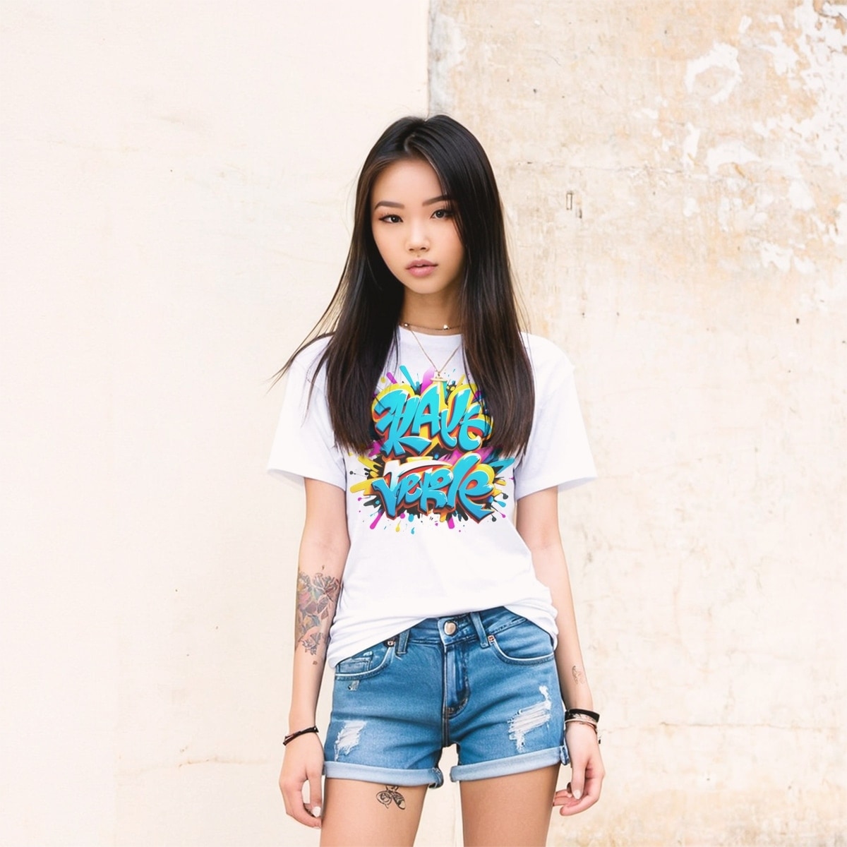 T Shirt Women Cotton Tee Graffiti Chick