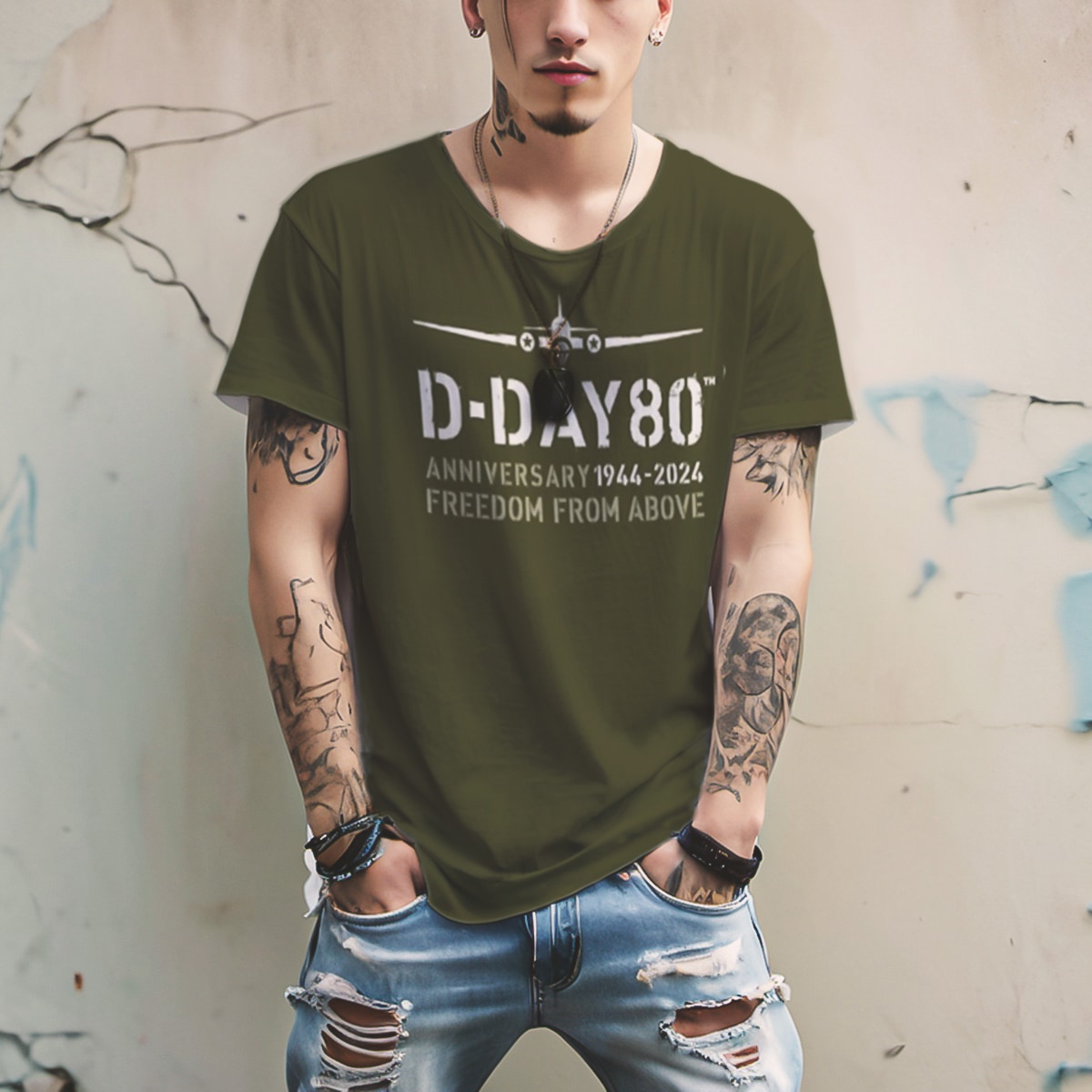 T Shirt Men All Over Print Army Green 3d Tee D Day
