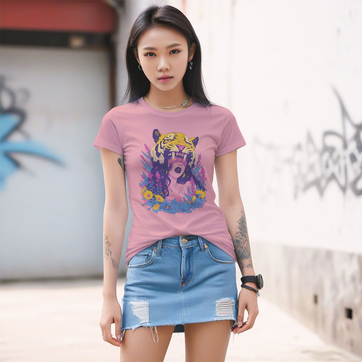 T shirt woman 3d all over print tiger girl