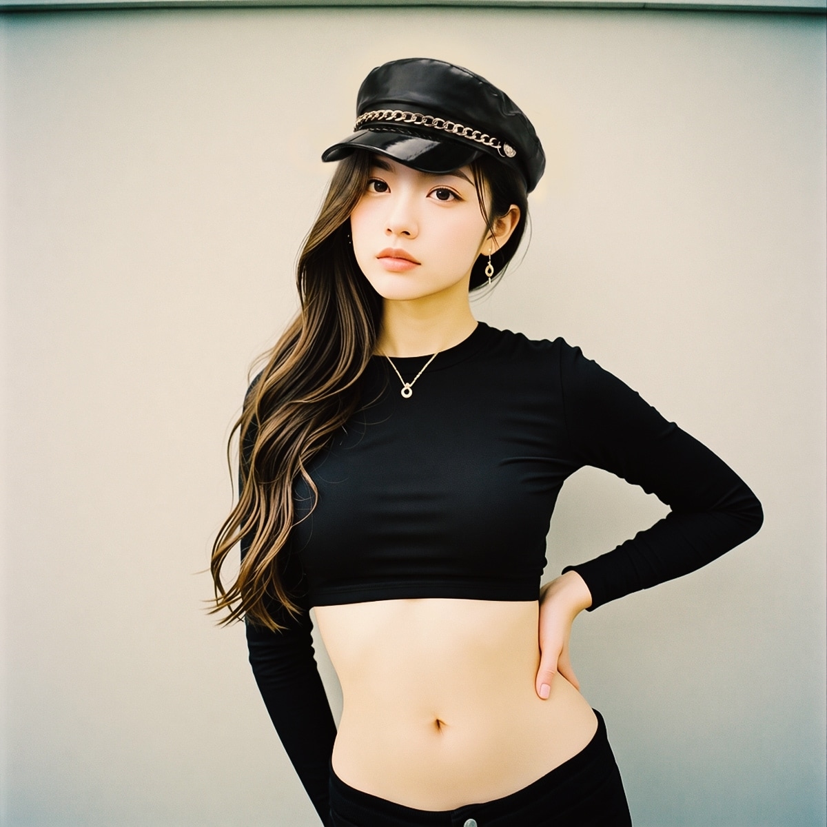 Caps fresh kinky chain bling leather beret newsboy cap