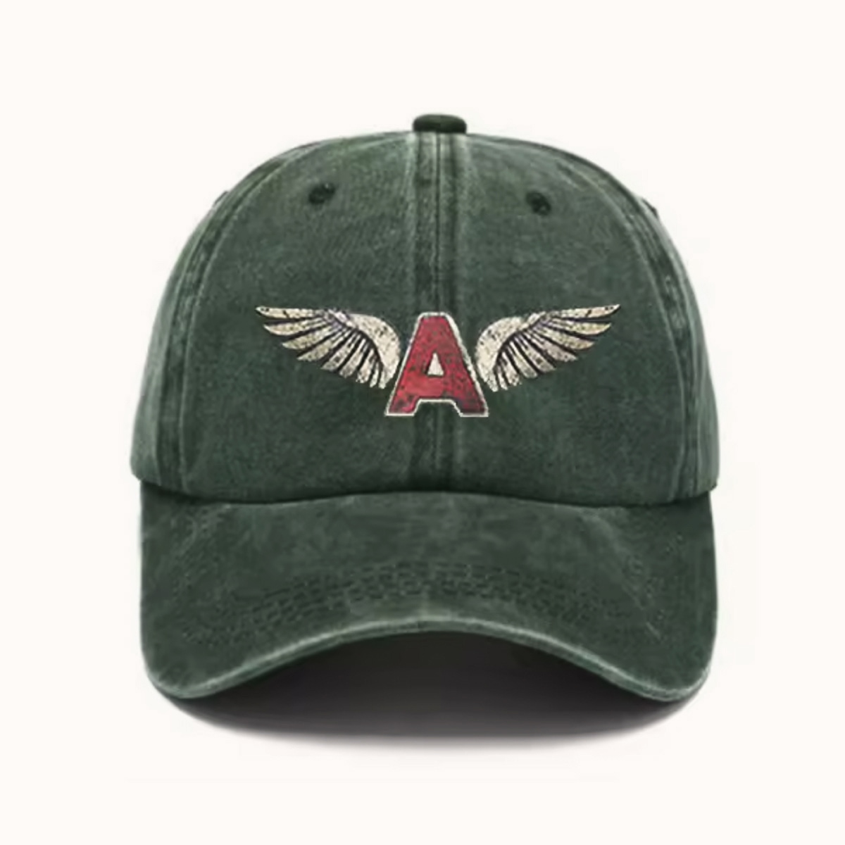Caps washed cotton distressed vintage printed baseball cap a team army green