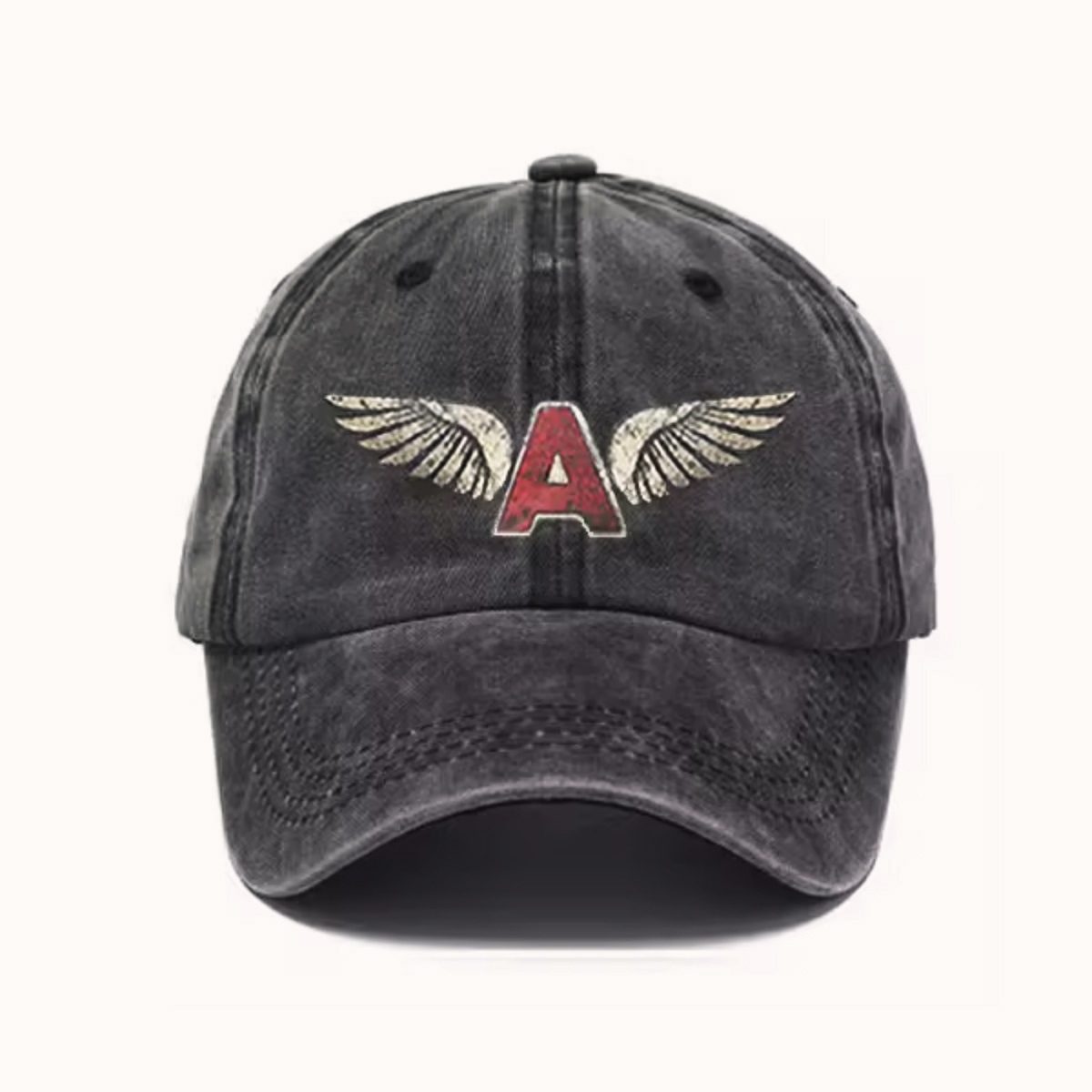 Caps washed cotton distressed vintage printed baseball cap a team black