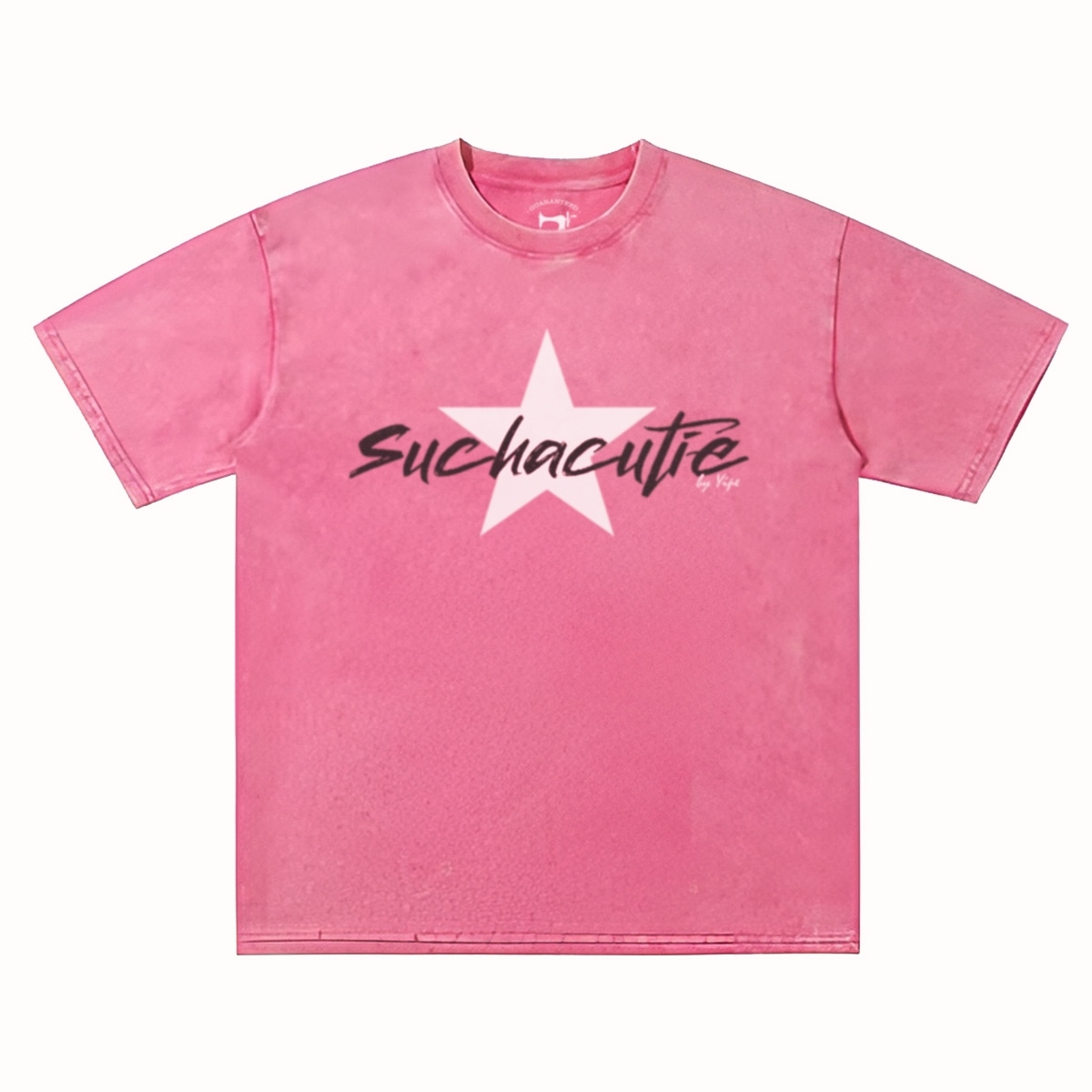 T shirt women acid washed Y2K distressed vintage cotton yipe tee such a cutie flat on table