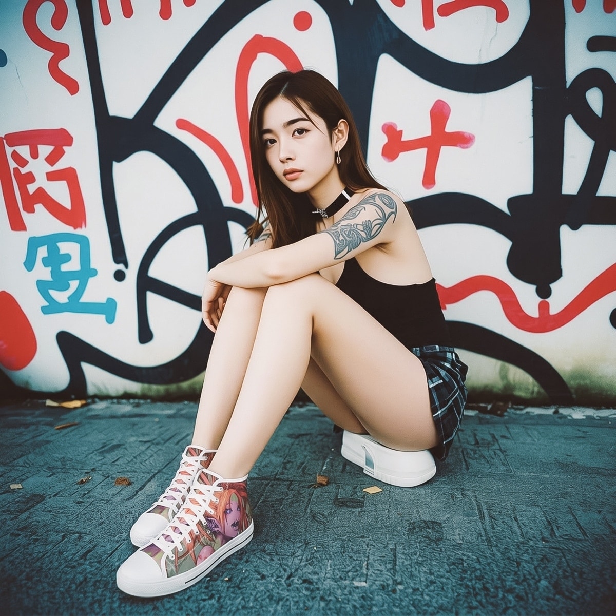 Footwear women high top canvas sneakers japanese manga demon girl