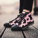 Footwear women high top sneakers pink cow print black rubber soles canvas lining pink black cow pattern