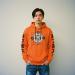 Graphic Pull-over Hoodie Men orange all-over printed Japanese Tiger Head