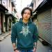 Hoodie men dark blue classic pull over hoodie clenched fist graphics blue monday