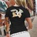 T-shirt for women with vintage Leda And The Swan print, Black color
