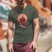 T-shirt for men with Japanese samurai and sword print, army green color