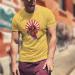 T-shirt for men with Japanese samurai and sword print, yellow color