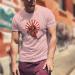 T-shirt for men with Japanese samurai and sword print, pastel pink color