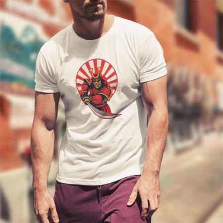 T-shirt for men with Japanese samurai and sword print, white color