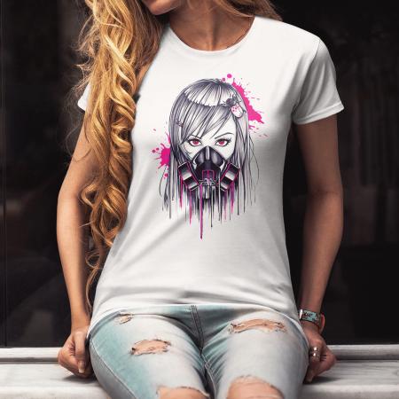 T-shirt for women girl with gas mask, cotton
