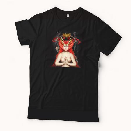 T-shirt for women black with vintage occult fantasy red queen print