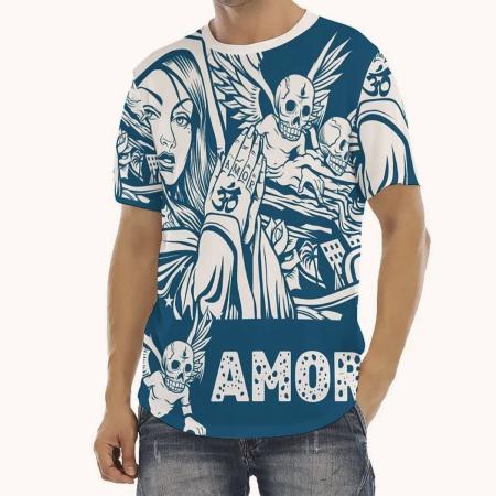 T-shirt for men with hooded girl and winged death angels Amor graffiti print
