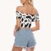 Off shoulder crop top with cow print, back side
