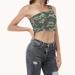 One shoulder camo tank top for women with camouflage pattern, front side