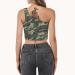 One shoulder camo tank top for women with camouflage pattern, backside