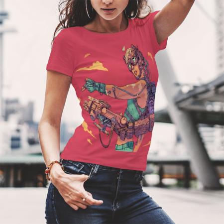 T-shirt for women with female sci-fi cyborg fighter