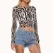 Mesh crop top with zebra stripes and long sleeves