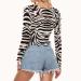 Mesh crop top women with zebra stripes and long sleeves