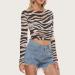 Mesh crop top with zebra stripes and long sleeves