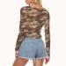 Mesh crop top with long sleeves and brown camouflage pattern, backside