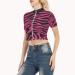 Zip-up crop top with red zebra stripes, short sleeves and zip collar, zipped