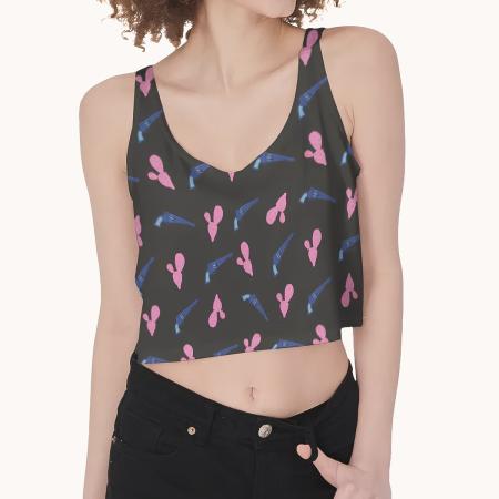 Cropped cow girl tank top with cactus and guns print