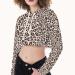 Cropped hoodie with leopard print and long sleeves, draw strings