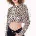 Cropped long sleeve hoodie for women with leopard print and draw strings