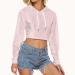 Velvet cropped hoodie for women, pink with long sleeves
