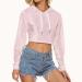 Velour crop hoodie for women, pink with long sleeves