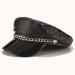 Sexy Newsboy Cap Leather With Chain Black