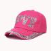 Denim baseball bling cap, rose color