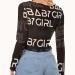 Mesh crop top for women with long sleeves, black, back side